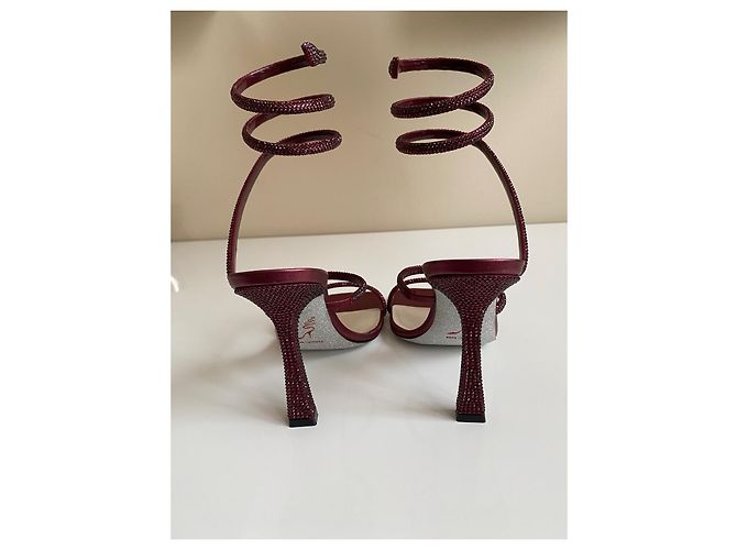Sandali con tacco Cleo Rene Caovilla in raso bordeaux e cristalli - vista 3