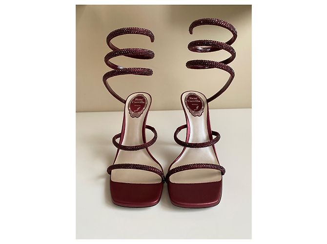 Sandali con tacco Cleo Rene Caovilla in raso bordeaux e cristalli - vista 7