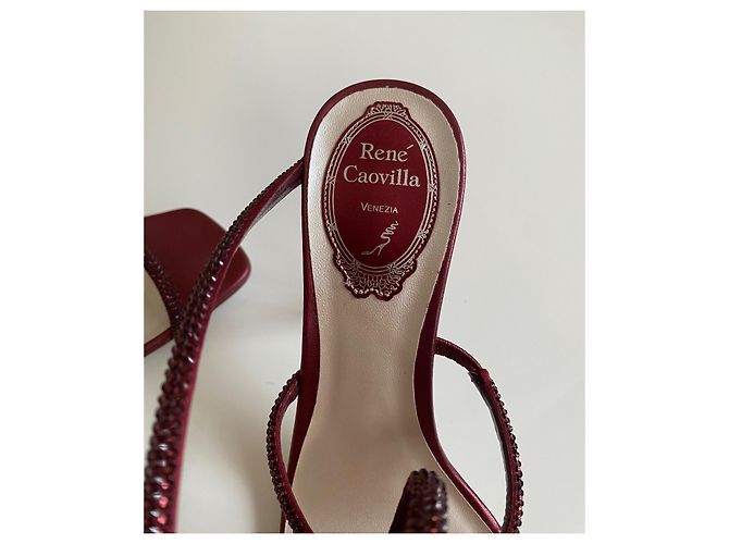 Sandali con tacco Cleo Rene Caovilla in raso bordeaux e cristalli - vista 9
