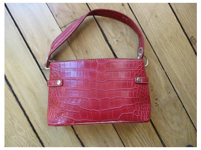 Tommy Hilfiger Rote Ledertasche, Krokoprägung. - Ansicht 2
