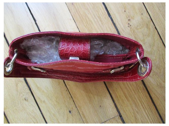Tommy Hilfiger Rote Ledertasche, Krokoprägung. - Ansicht 3