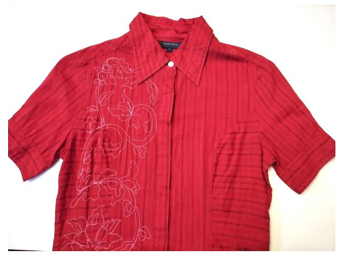 ANTIK BATIK KLEID FOLK KLEID BAYADERE BESTICKTES HEMD TS ODER T36/38 Rot - Ansicht 2