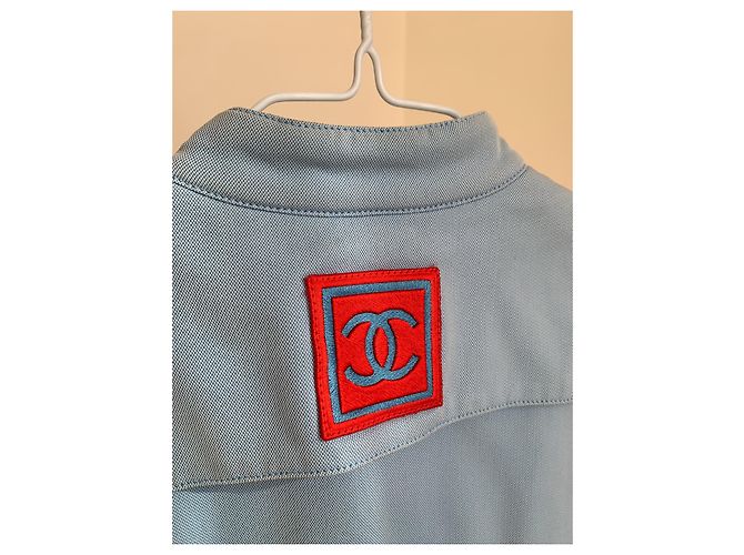 Chanel Gilet Light Blue Cotton Logo - vista 3