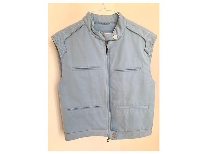 Chanel Gilet Light Blue Cotton Logo - vista 9