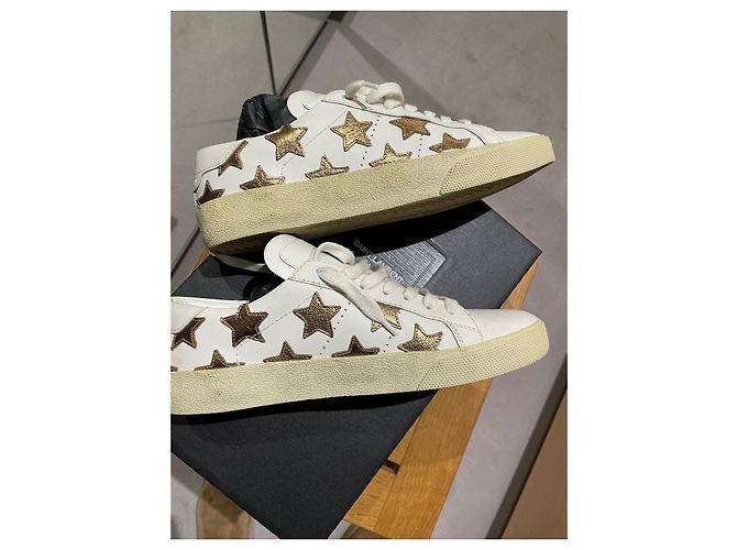 Zapatillas Saint Laurent Blancas de Piel con Estrellas Doradas - vista 5