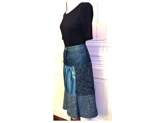 GONNA CHRISTIAN LACROIX GONNA PATCHWORK DENIM..WOOL..SCHINTZ..DENTEL T 34/36 Multicolore - vista 12