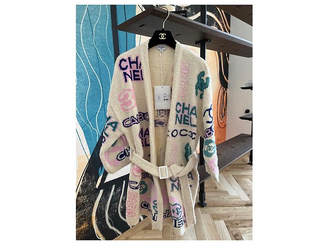 Cambon Chanel Strickjacke aus Baumwolle Farbe Eggshell Größe 36 Aus weiß - Ansicht 3