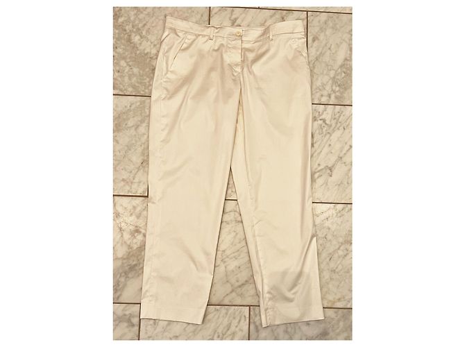 Pantalones Hugo Boss Crudo Efecto Satén Algodón Blanco roto - vista 5
