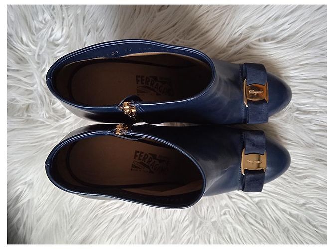 Stivaletti Salvatore Ferragamo in pelle blu navy - vista 8