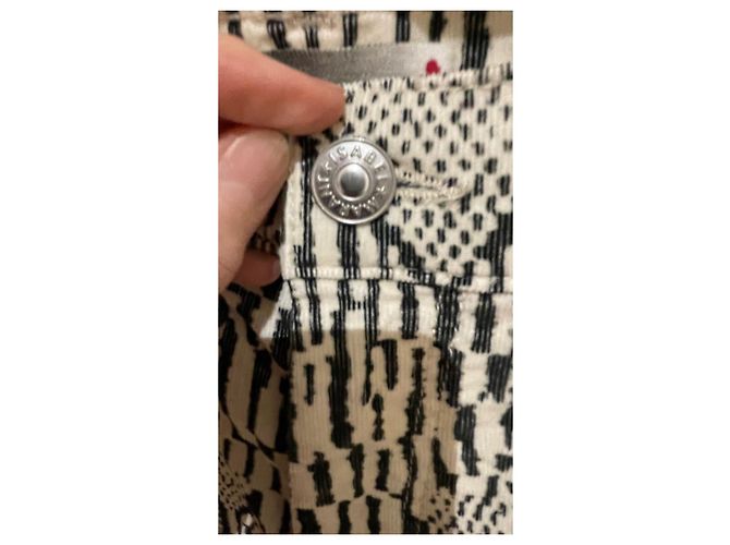 Calça Isabel Marant em veludo de algodão preto e creme - vista 2