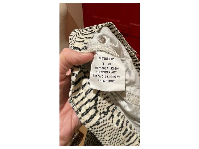 Calça Isabel Marant em veludo de algodão preto e creme - vista 4