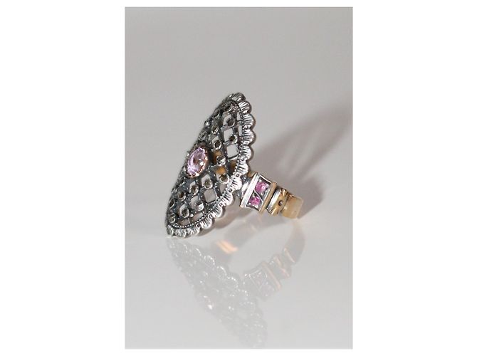 Autre Marque Anello Marquise in Oro Giallo con Ametista e Marcasite D'oro - vista 2