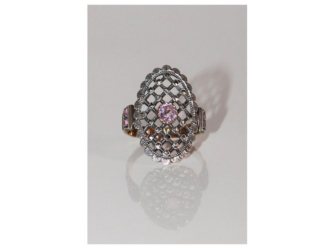 Autre Marque Anello Marquise in Oro Giallo con Ametista e Marcasite D'oro - vista 6