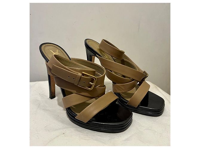 Yves Saint Laurent YSL splendidi sandali avvolgenti alla caviglia Marrone Caramello - vista 4