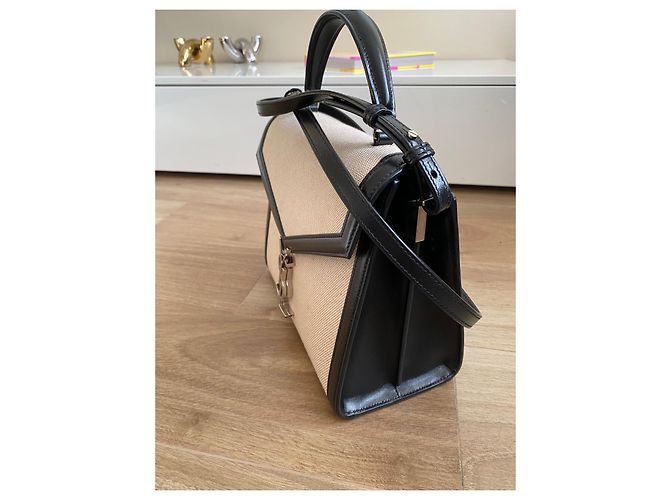 Saint Laurent Cassandra Borsa a spalla in Tela di cotone e Pelle nera - vista 10