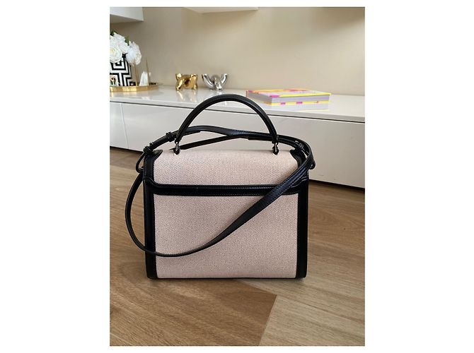 Saint Laurent Cassandra Borsa a spalla in Tela di cotone e Pelle nera - vista 17