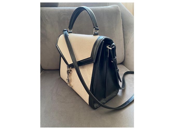 Saint Laurent Cassandra Borsa a spalla in Tela di cotone e Pelle nera - vista 3