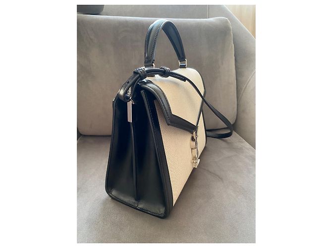 Saint Laurent Cassandra Borsa a spalla in Tela di cotone e Pelle nera - vista 4