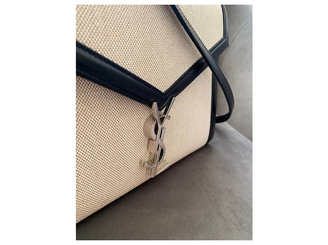 Saint Laurent Cassandra Borsa a spalla in Tela di cotone e Pelle nera - vista 5