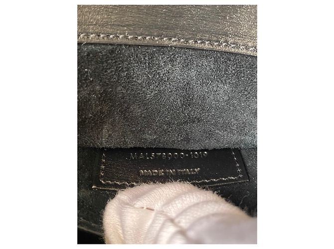 Saint Laurent Cassandra Borsa a spalla in Tela di cotone e Pelle nera - vista 7