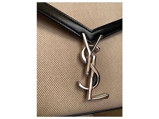 Saint Laurent Cassandra Borsa a spalla in Tela di cotone e Pelle nera - vista 8