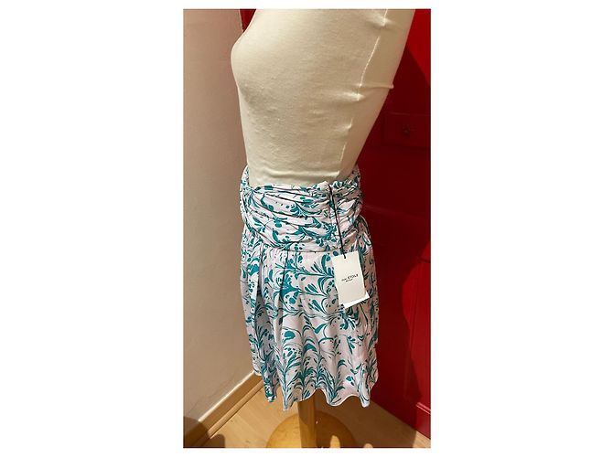 Gonna Calista Isabel Marant Etoile a pieghe verde e bianca viscosa Bianco - vista 3