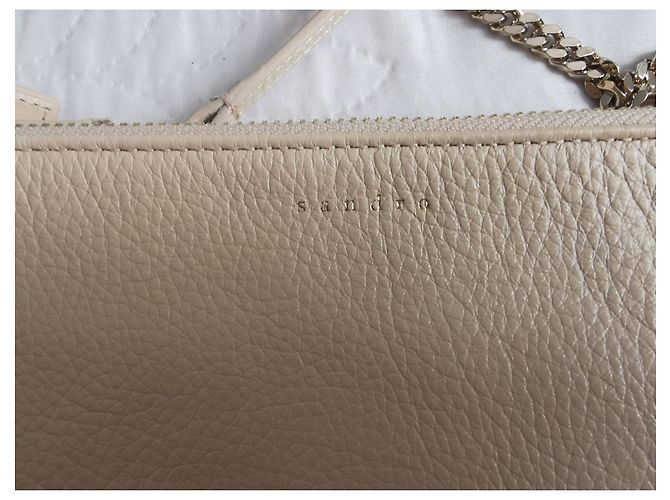 Borsa a spalla Sandro in pelle beige Gold hardware - vista 5