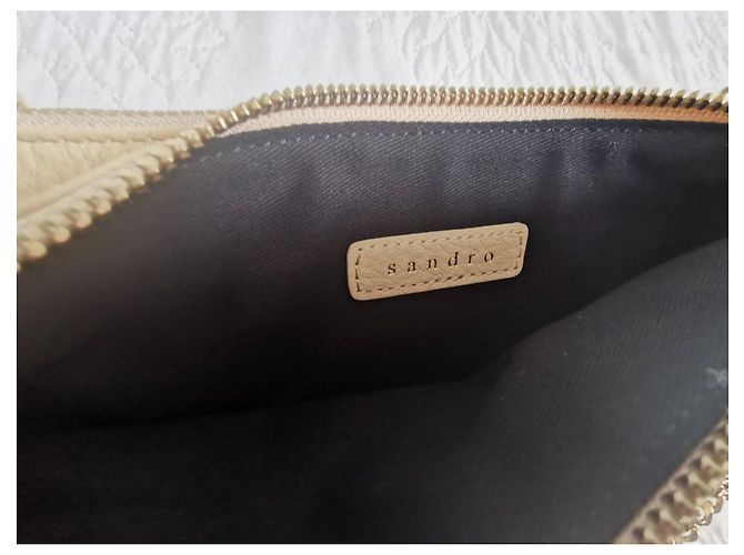 Borsa a spalla Sandro in pelle beige Gold hardware - vista 8