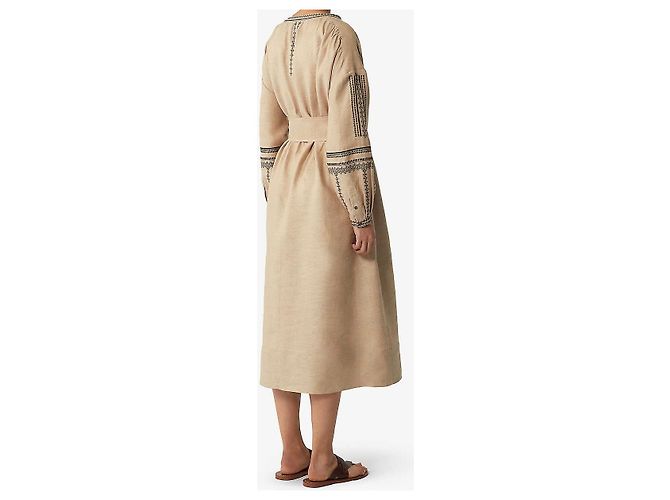 Soeur Promesse besticktes Leinen Midikleid Beige - Ansicht 2