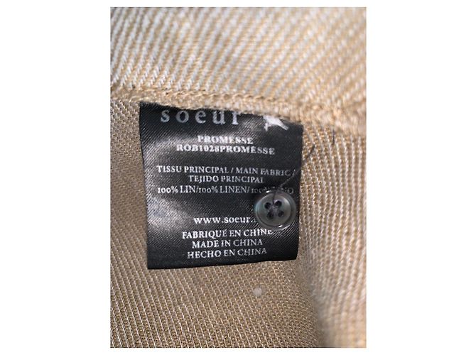 Soeur Promesse besticktes Leinen Midikleid Beige - Ansicht 5