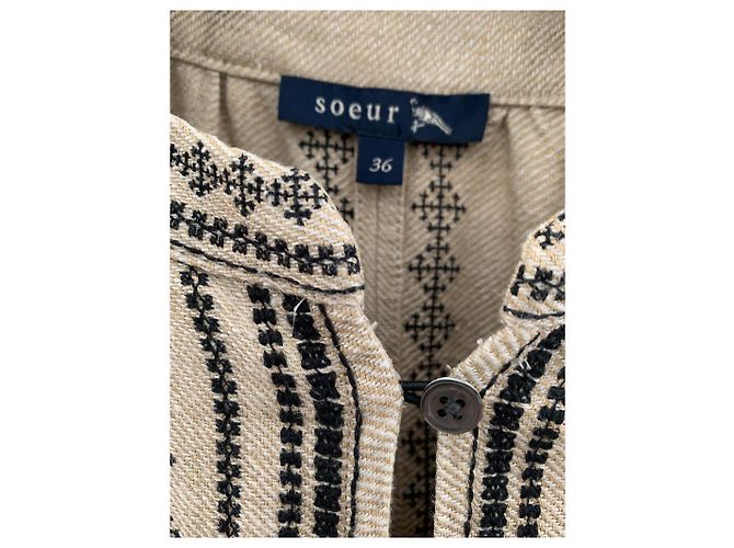 Soeur Promesse besticktes Leinen Midikleid Beige - Ansicht 7