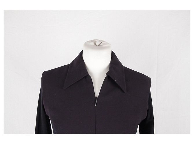 Donna Karan Blaues Maxikleid mit langen Ärmeln und Reißverschluss vorne 6 - Ansicht 4