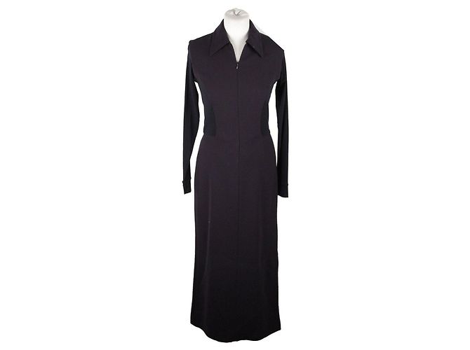 Donna Karan Blaues Maxikleid mit langen Ärmeln und Reißverschluss vorne 6 - Ansicht 9