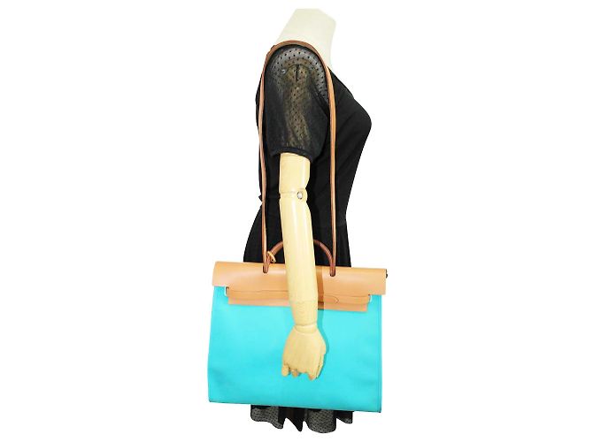 Hermès Herbag Tela Blu e Marrone Zip MM - vista 11