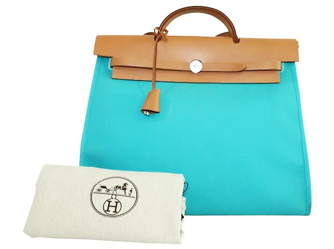 Hermès Herbag Tela Blu e Marrone Zip MM - vista 12