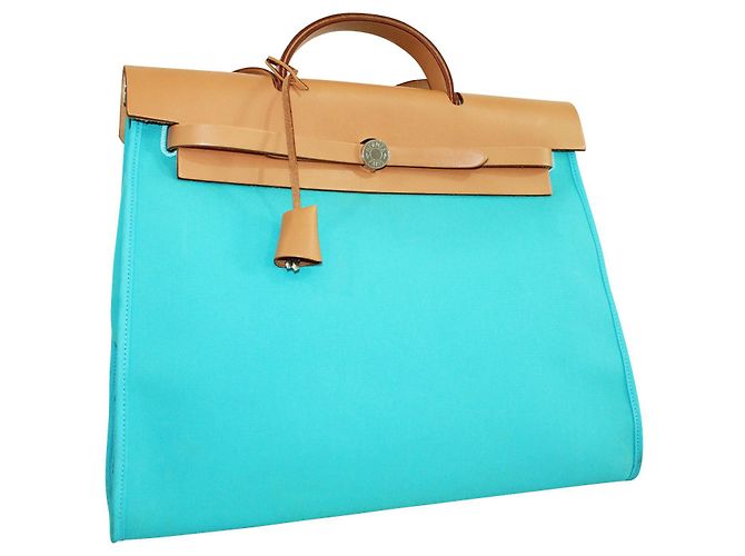 Hermès Herbag Tela Blu e Marrone Zip MM - vista 2