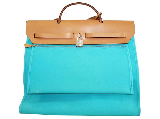 Hermès Herbag Tela Blu e Marrone Zip MM - vista 3