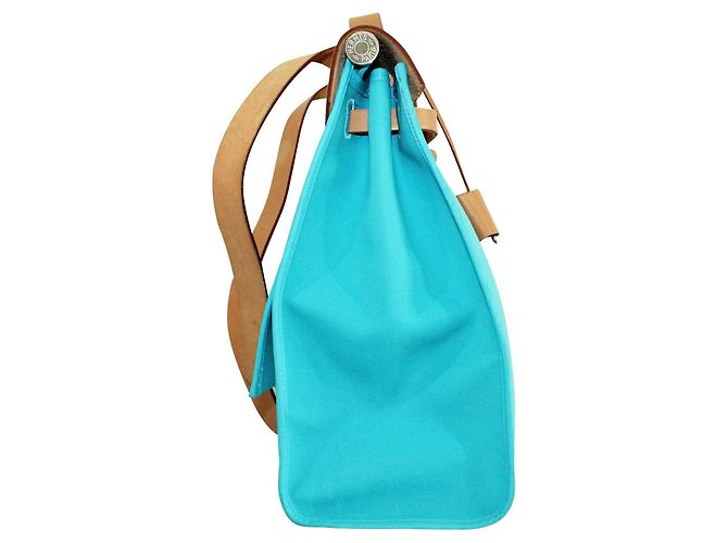 Hermès Herbag Tela Blu e Marrone Zip MM - vista 4