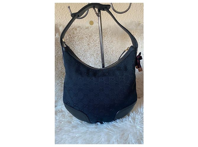 Borsa a tracolla Gucci Hobo tela e pelle nera monogramma GG Nero - vista 2