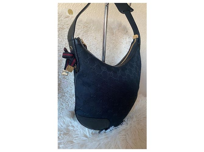 Borsa a tracolla Gucci Hobo tela e pelle nera monogramma GG Nero - vista 4