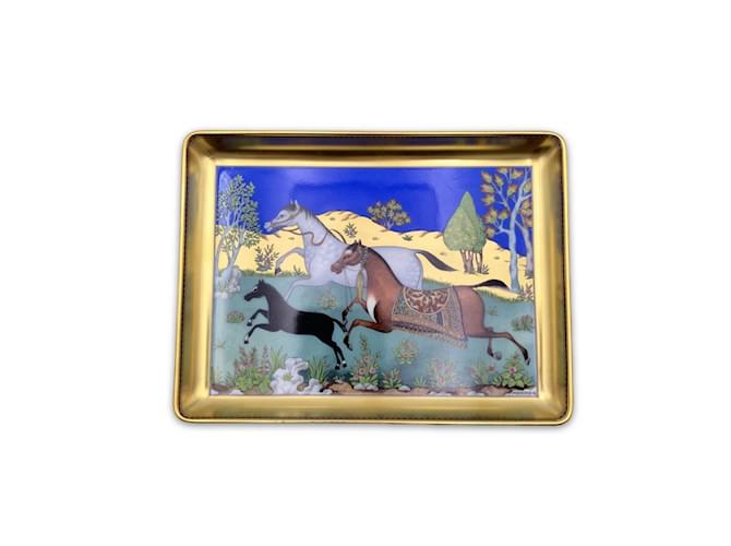 Hermès Hermes Gold Porcelaine Cheval D'Orient Horse Sushi Plate Change
