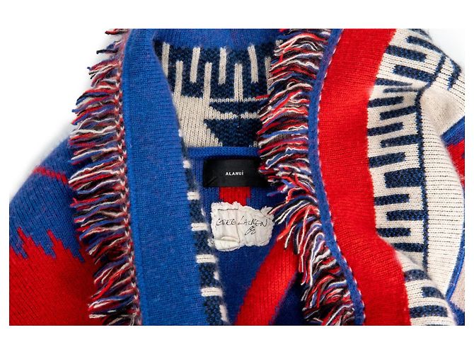 Cardigan Alanui Multicolor in Cachemire Rosso Blu - vista 3