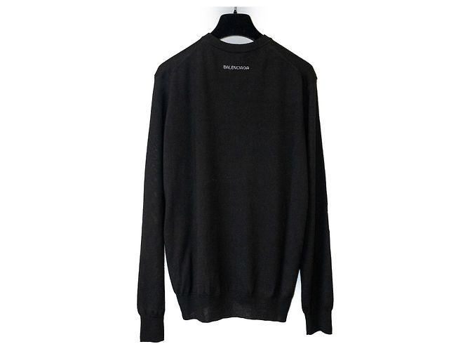 Balenciaga Wollpullover mit Stickerei auf dem Rücken Schwarz - Ansicht 2
