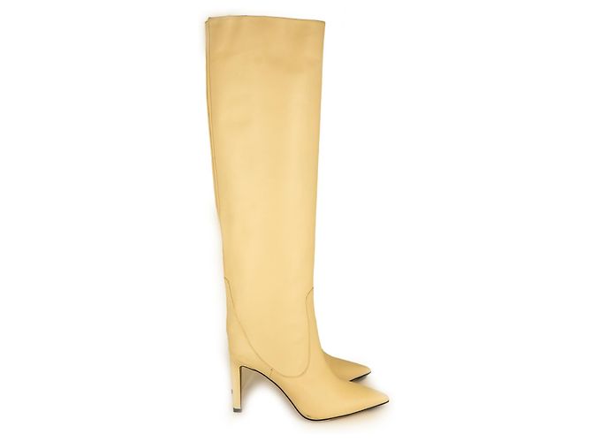 Jimmy Choo Hohe Stiefel aus Lammleder Creme 8cm Absatz - Ansicht 2