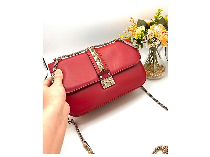 Clutch Valentino Garavani Glam Lock Rossa in Pelle - vista 3