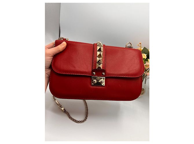 Clutch Valentino Garavani Glam Lock Rossa in Pelle - vista 4