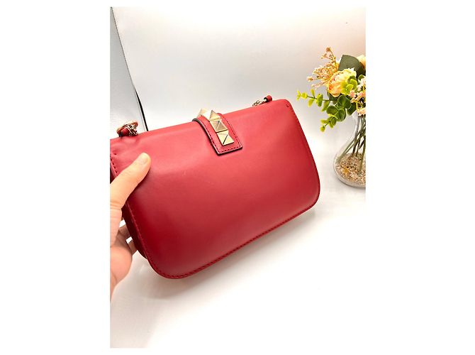 Clutch Valentino Garavani Glam Lock Rossa in Pelle - vista 7