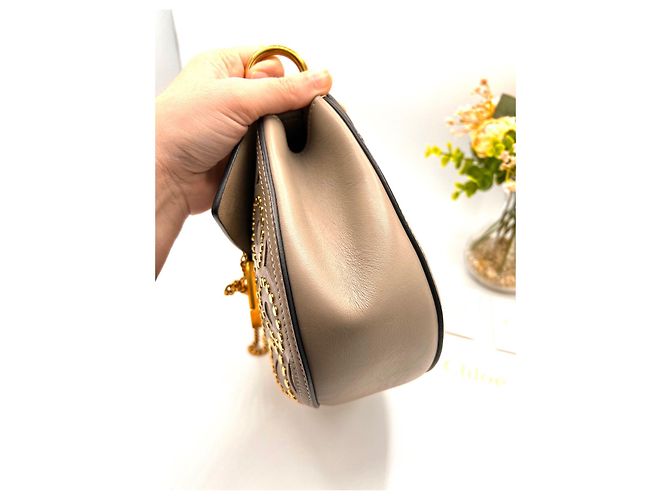 Clutch Chloé Drew in pelle beige - vista 11