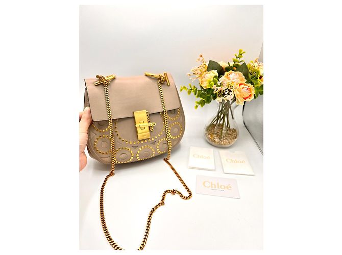 Clutch Chloé Drew in pelle beige - vista 2
