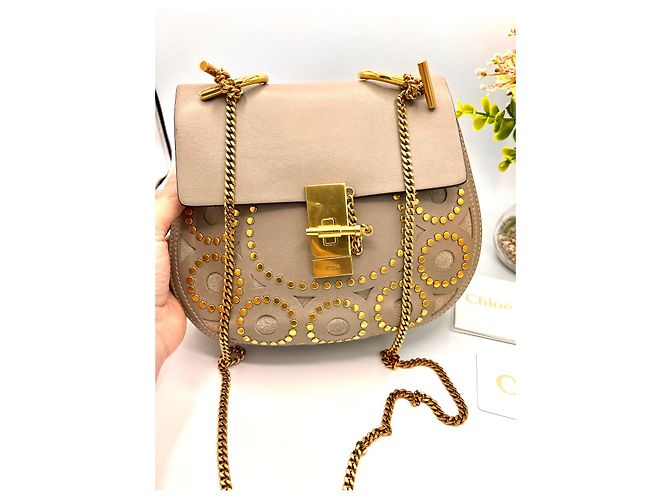 Clutch Chloé Drew in pelle beige - vista 5